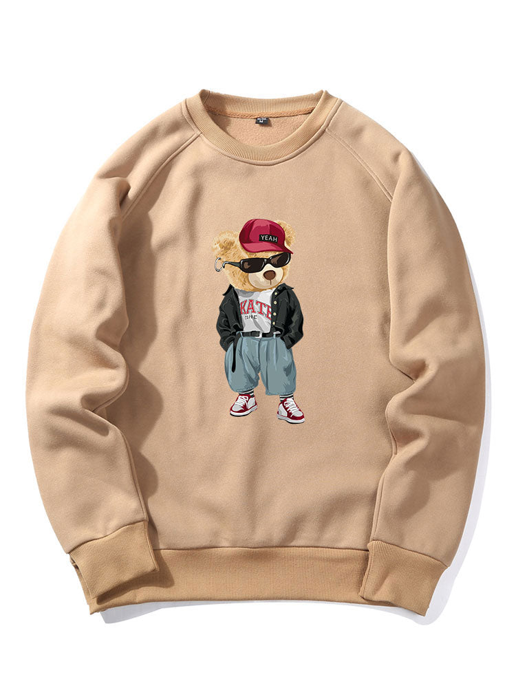 Hip Hop Style Bear Print Raglan Sleeve Sweatshirt