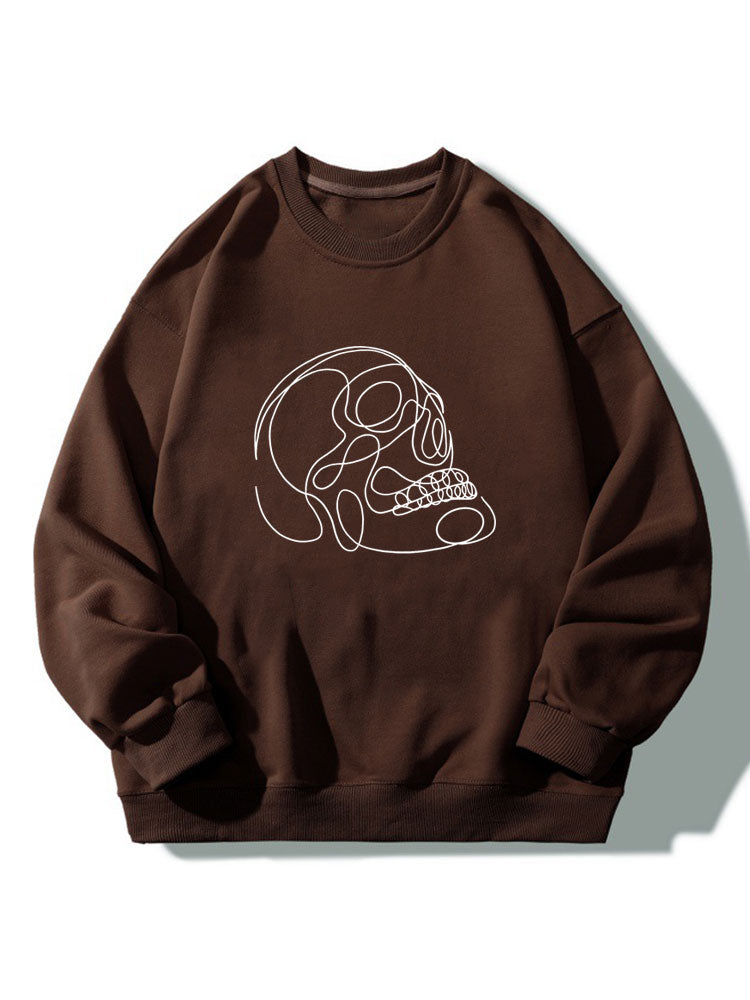 Skull Line Print Crew Neck Relaxed Sweatshirt
